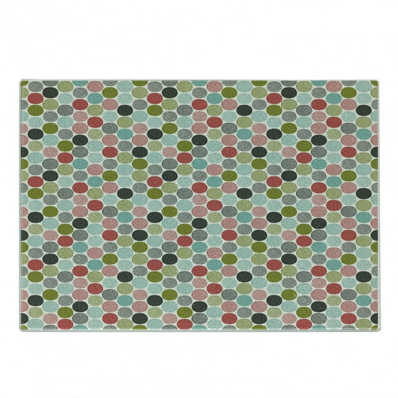 Colorful Cutting Board, Abstract Circles and Dots Doodle Style Retro Fashion Fun Cheerful, Decorative Tempered Glass Cutting and Serving Board, Small Size, Multicolor, by Ambesonne