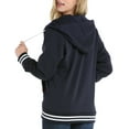 thumbnail image 3 of Doublju Women's Lightweight Thin Varsity Stripe Zip Up Hoodie Jacekt with Plus Size, 3 of 4