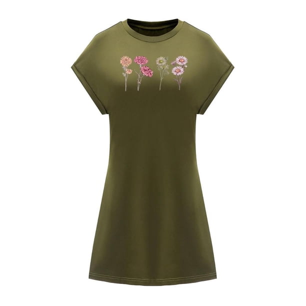 Vestido de verano para mujer, vestido moderno con cuello redondo para viajes, trabajo, viajes, compras, mujer S