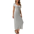thumbnail image 4 of INSPIRE CHIC Women's Stripe Short Sleeve U Neck Ribbed Knit Sweater Maxi Dress S Grey, 4 of 6
