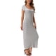 thumbnail image 4 of Vestido maxi de punto acanalado con cuello en U y mangas cortas a rayas para mujer Inspire Chic XL gris, 4 of 6