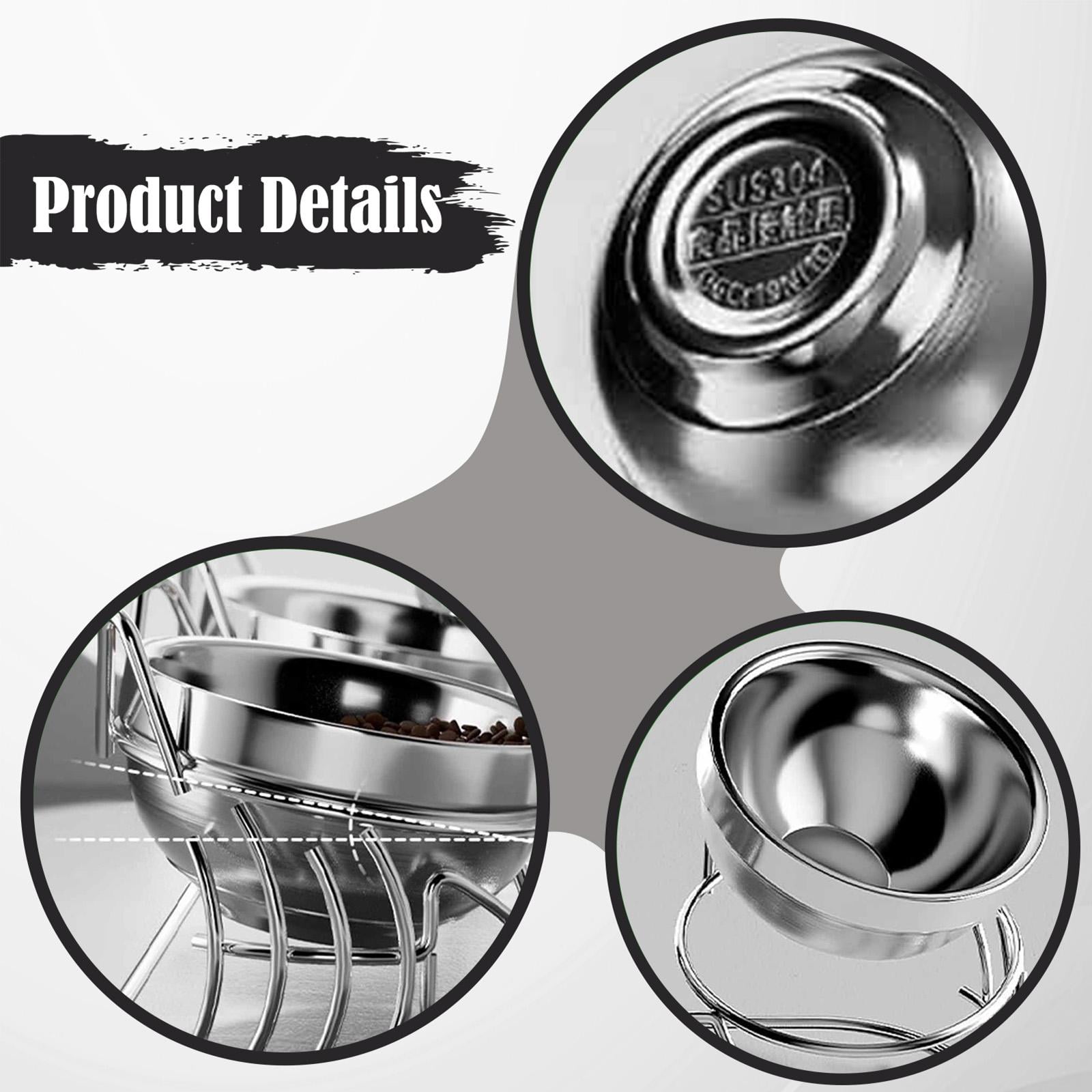 2 Bowls Tilted Cat Bowl Raised Food Water Stand Large Capacity Stainless Steel for Small Dogs Indoor