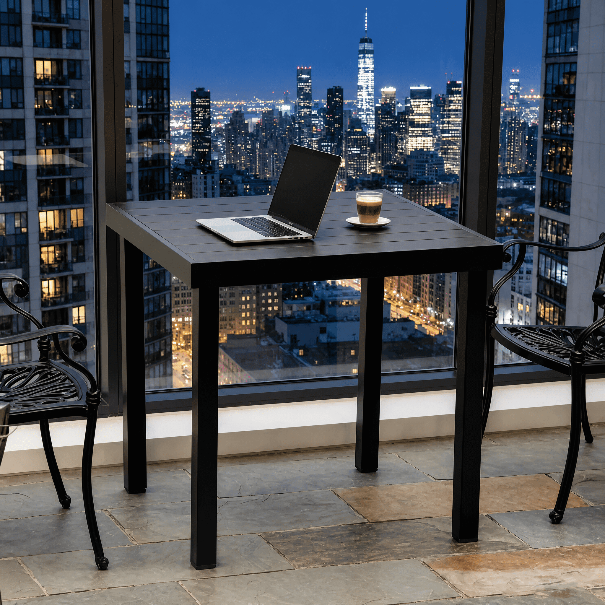 Outdoor Dining Table for 4 Persons, Square Wood-Like Top Patio Table with Lightweight Sturdy Aluminum Frame, Anti-Slip Footpads, Easy to Clean