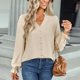 thumbnail image 5 of Blusa Color puro Manga larga Cuello en V Botones Tops casuales de moda para mujer, 5 of 8