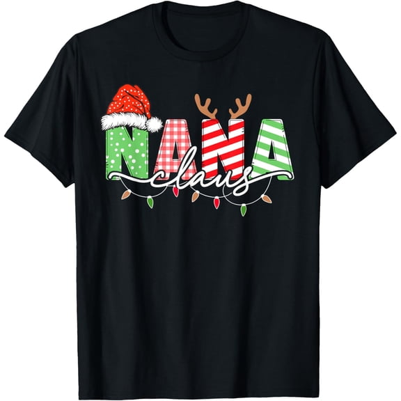 Nana Claus Xmas Christmas Lights Pajama Family Matching T-Shirt