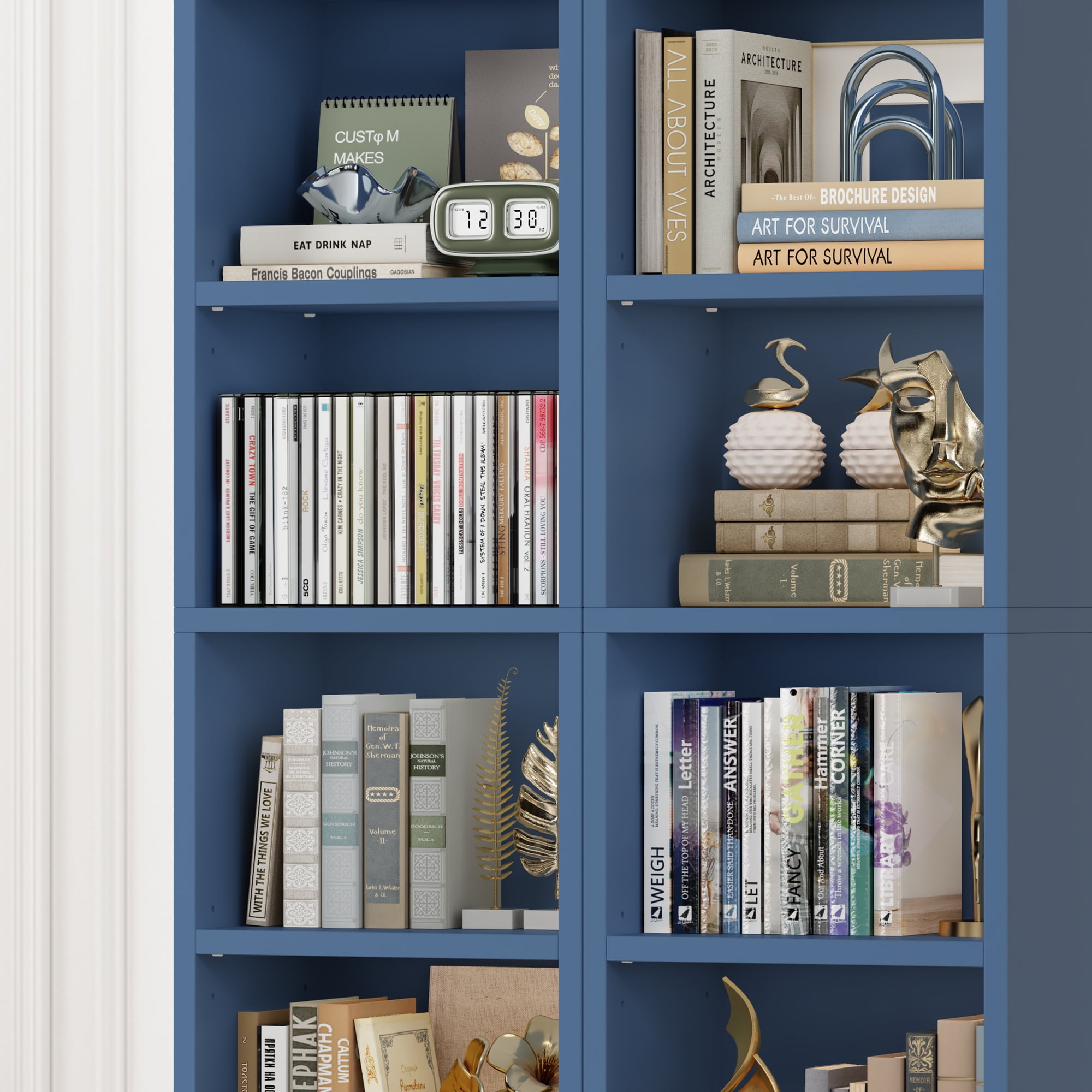 Homfa 8-Tier Media Tower, CD DVD Media Storage Unit with 4 Adjustable and 3 Fixed Shelves for Living Room Bedroom, 2PCS, Blue