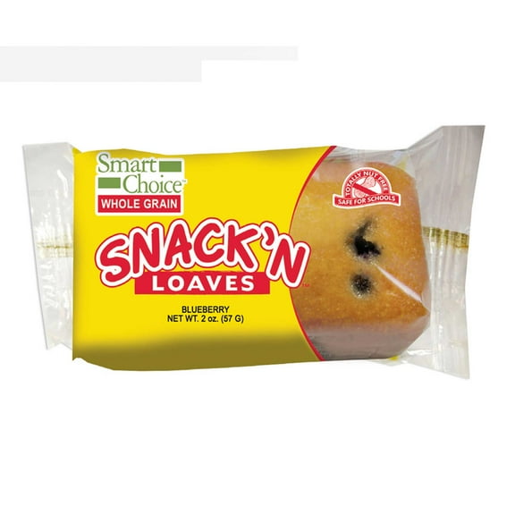 Smart Choice Wholegrain Blueberry Snack N Loaves, 2 Ounce -- 72 per case.