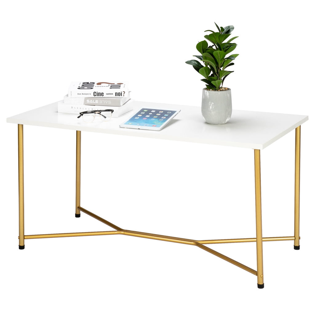 Details about   Home MDF White waterproof Tabletop Sofa Side Golden Table Legs Iron Coffee Table 