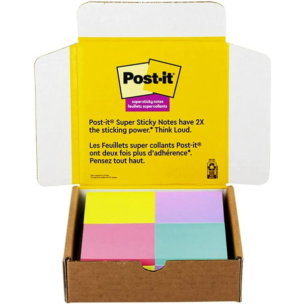 Post-it Super Sticky Notes, 3x3 in, 24 Pads/Pack, 70 Sheets/Pad,   Exclusive Bright Color Collection, Aqua Splash, Acid Lime, Tropical Pink  and