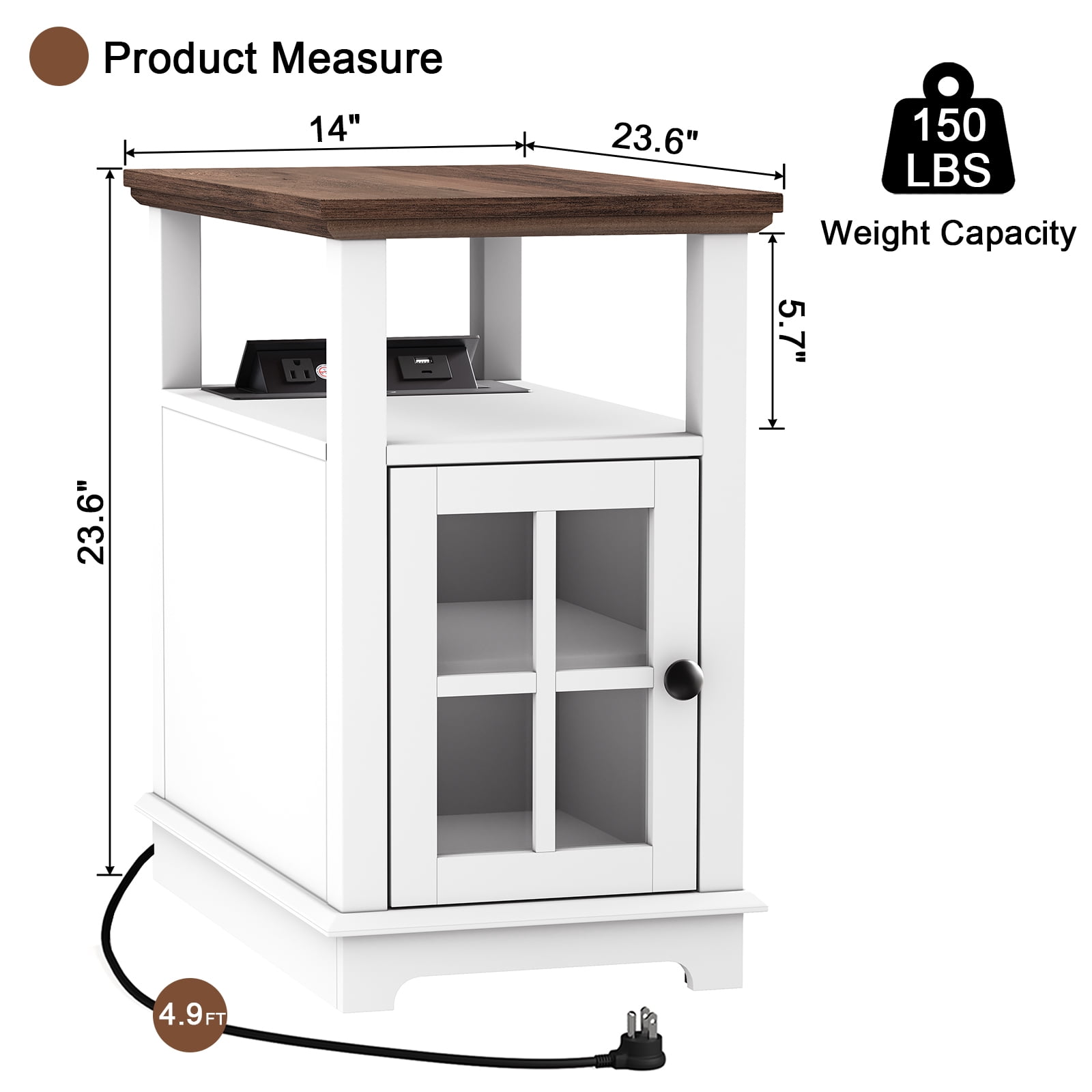 FAGAGA End Tables with Charging Station for Living Room, Wooden Nightstand for Bedroom, White