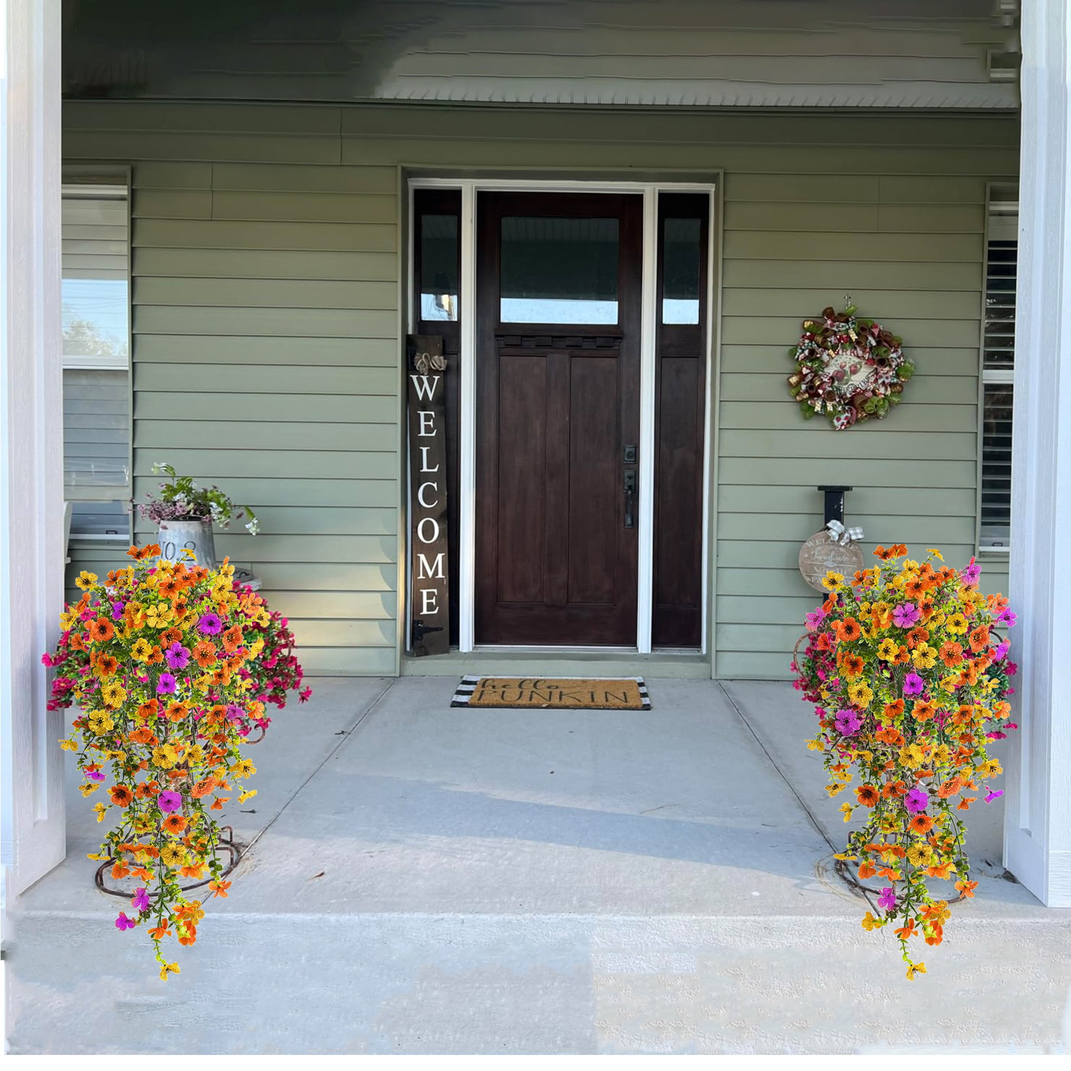 VVYXX 6 Pcs Artificial Hanging Flowers Outdoor Summer Fall Decor UV Resistant Fake Flower Plant Outside Garden Porch Patio Wedding Decor,Multicolor