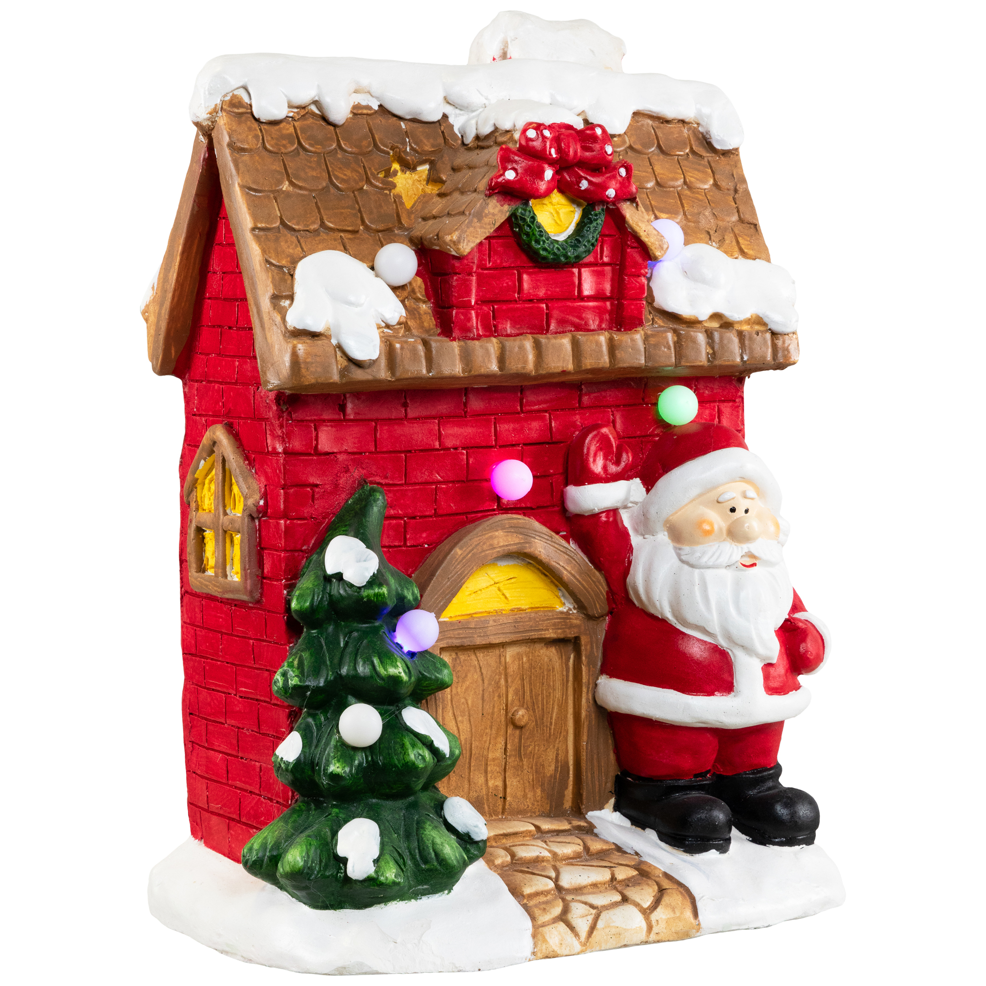 16" Christmas Morning LED Lighted Christmas House with Santa Musical Christmas Tabletop Figure