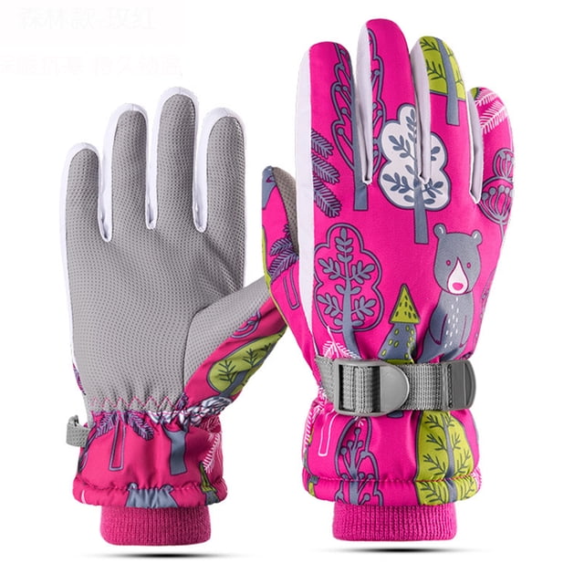 Guantes de esquí cálidos para niños de invierno, guantes de empalme estampados
