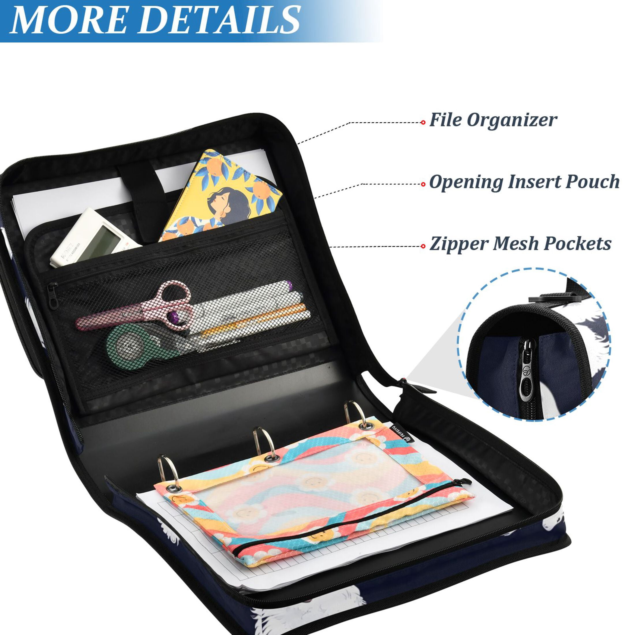 ALAZA Zipper Binder Puppy Bones 3 Ring Trapper Keeper File Folder Organizer Bag