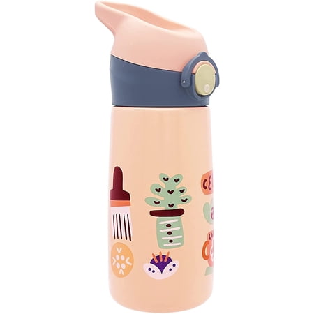 SMILE BABY Kids Insulated Water Bottle with Straw & Flip-Top Lid – Leak-Proof, BPA-Free, Easy Carry Handle, Cute Cartoon Design