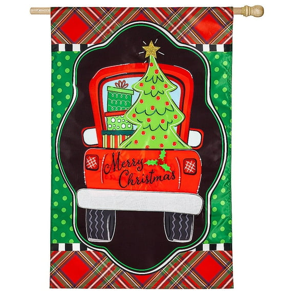 Patterned Christmas Truck Applique House Flag