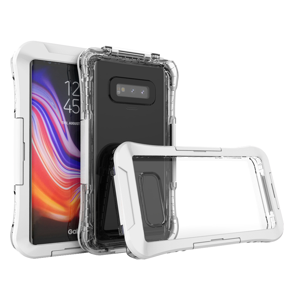 Waterproof Fully Sealed Hard Case For Samsung Galaxy Note 9 With Plastic Screen Protector Cover For Swimming, Beach, Camping, Vacation Outdoor Use (White)