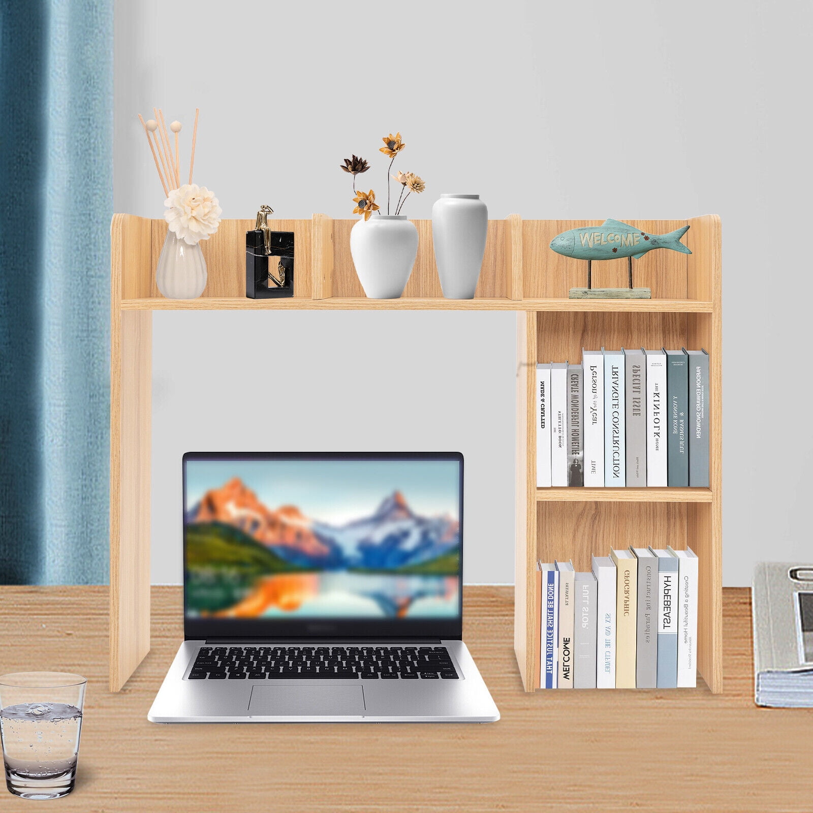 3 Layer Rectangle Desk Bookshelf Organizer, Wood Office Desk Bookshelf Holder, Desktop Storage Rack Shelf