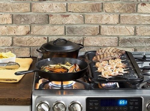 Flat Cast Iron Reversible Griddle Pan Preseasoned Lodge Camping Patio BBQ Grill