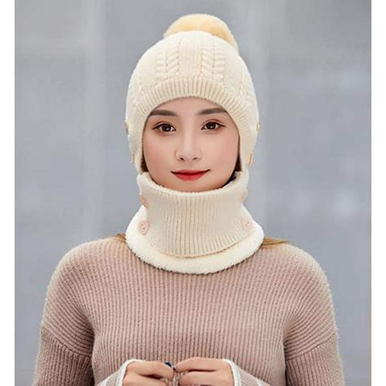 Women's Knit Pom Pom Beanie Scarf Set - Soft Fleece Lined Winter Hat & Neck Warmer With Face Mask