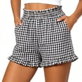 thumbnail image 4 of Yievot Womens Plaid Shorts Gingham Elastic Waist Ruffle Hem Summer Casual Vacation Lounge Shorts with Pockets, 4 of 6