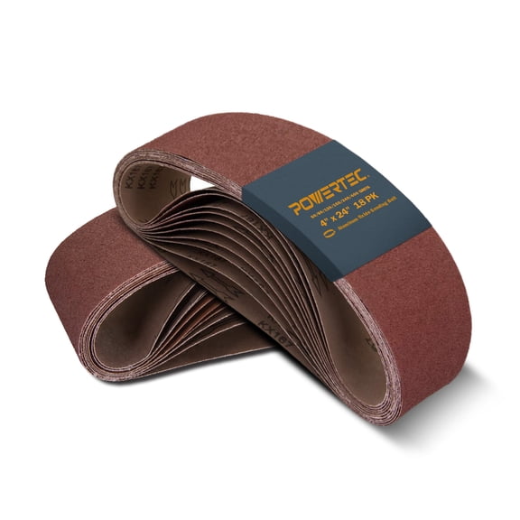 POWERTEC 18PK 4 x 24-Inch Sanding Belts, 3 Each of 60/80/120/150/240/400 Grits Aluminum Oxide Belt Sander Sanding Belt Assortment, Sandpaper for Oscillating Belt and Spindle Sander, 110008