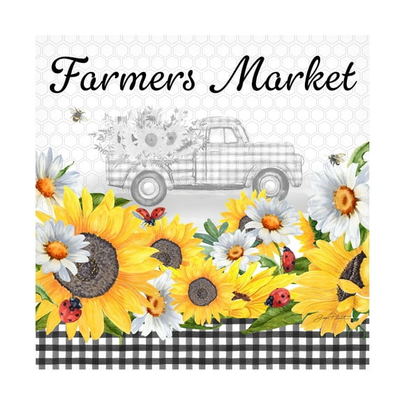 Canvas Wall Art - Jean Plout 'Sunflowers and Lady Bugs 4' Wall Art for Living Room, Bedroom, or Office Décor by Trademark Fine Art - 14 x 14 Inches