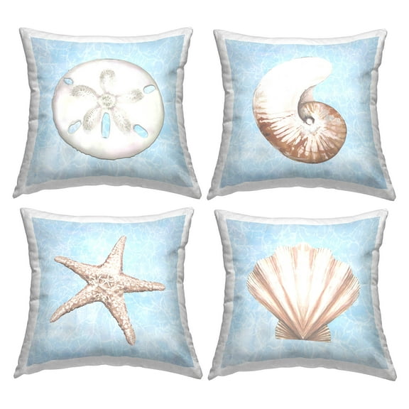 Stupell Industries Aquatic Seashell Beach Water Printed Throw Pillow Design by Diannart (Set of 4)