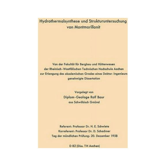 Hydrothermalsynthese Und Strukturuntersuchung Von Montmorillonit, (Paperback)