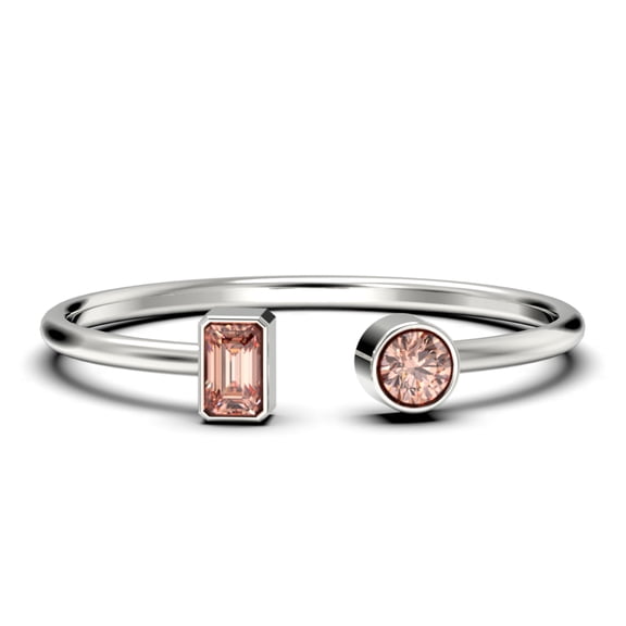 Minimalist Open Band Ring 0.80 Carat Round Cut Morganite And Diamond Moissanite Engagement Ring, Unique Style Ring in 10k Solid White Gold, Gift For Her, Gift Idea For Girlfriend, Anniversary Ring