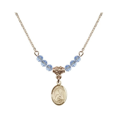 Hamilton Collection Collector Plate 18-Inch Hamilton Gold Plated Necklace with 4mm Light Blue September Birth Month Stone Beads and Saint Victoria Charm ()