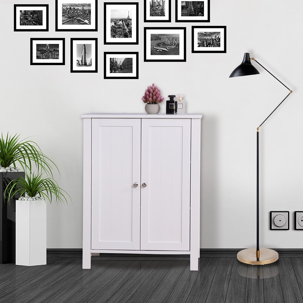 Kadyn Bathroom Floor Storage Cabinet, Freestanding White Cabinet with Double Door Adjustable Shelf, Kitchen Sideboard Buffet Cupboard for Entryway