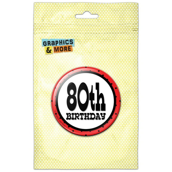 80th Eightieth Birthday Red Black Polka Dots Pinback Button Pin Badge