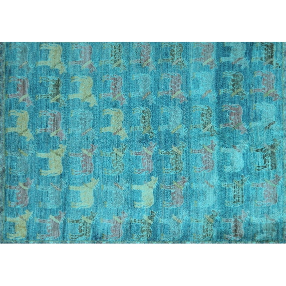 Ahgly Company Indoor Rectangle Abstract Light Blue Modern Area Rugs, 8' x 10'