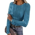 thumbnail image 2 of Hauts à Manches Longues pour Femmes, Blouse à Col Rond en Tricot Côtelé, Chemise Basique Décontractée pour Usage Quotidien, 2 of 8