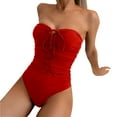 thumbnail image 3 of Women Strapless Bathing Suits Ruched Halter Bandeau One Piece Swimsuit for Women Ruched Tummy Control Bathing Suit Push Up Slimming Swimwear Women's Solid Color Pleated Bandeau Swimsuit With Front Ti, 3 of 9