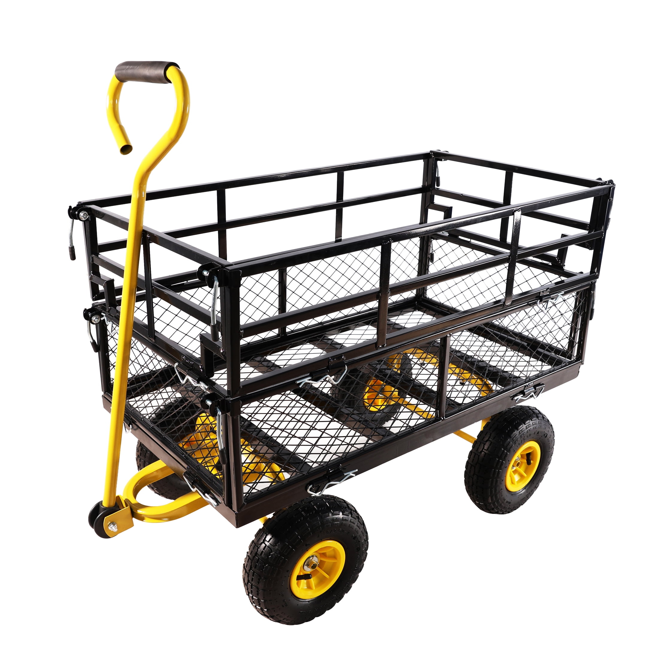 600lbs Heavy-Duty Garden Wagon Cart, Yellow & Black Utility Dump Cart with Inflatable All-Terrain Tires, Multi-Purpose Yard Cart for Firewood Debris Farming Tools Transport