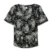 Lauren M. Petites Womens Festive Pullover Blouse, Black, Petite, PXL