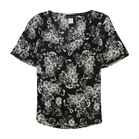 Lauren M. Petites Womens Festive Pullover Blouse, Black, Petite, PXL