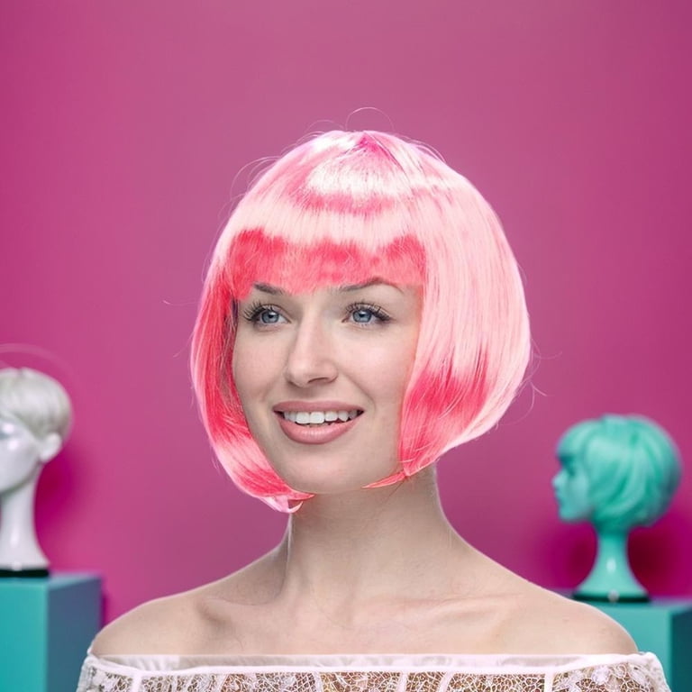 Neon Green Bob Wigs with Flat Bangs Include Wig 12 Inch  display picture 1