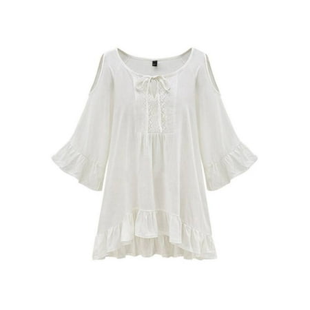Lavaport Plus Size Women Half Ruffle Hem Sleeve Summer Shirt Blouse