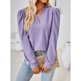 thumbnail image 2 of Gustave Women's Puff Long Sleeve Tops Fall Casual Dressy V Neck T-Shirts Loose Tunic Blouse Pleated Solid Work Pullover Shirts "Purple, S", 2 of 11