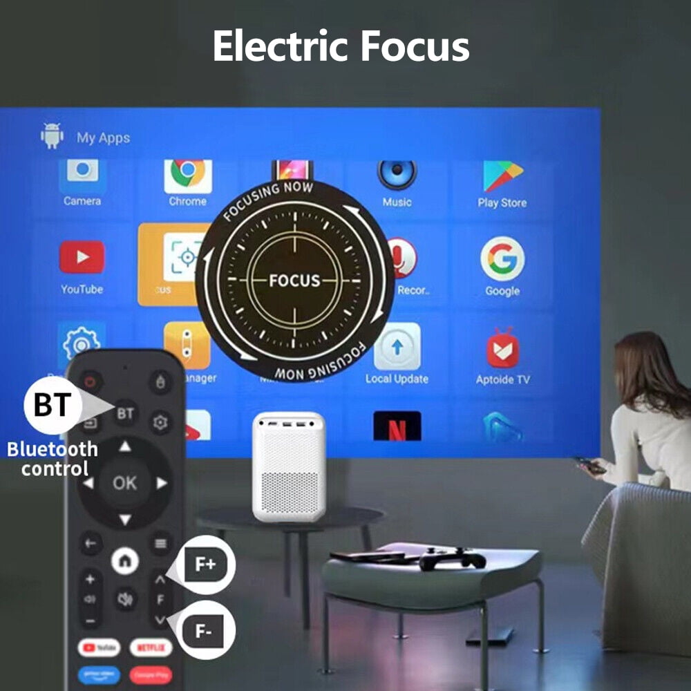 TROISC IOTA, Portable Projector Android TV WiFi 5G 1080P FULL HD 5000 Lumens 120" Home Theater Digital Zoom 4P/4D Keystone Correction Bluetooth