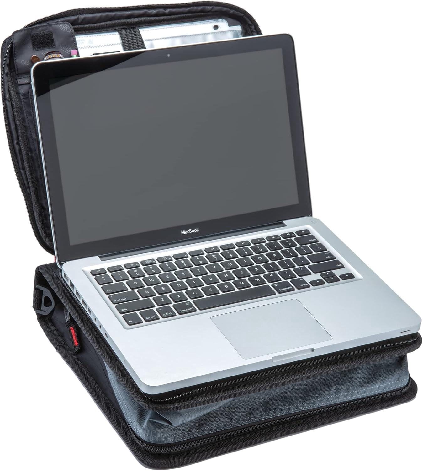 Case-It 2 Inch 3 D-Ring Zipper Binder with Padded Laptop Case Workstation, Shoulder Strap, LT-117, Black