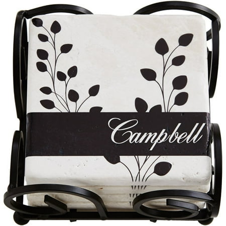 - Personalized Modern Leaf Coasters with Holder, Black