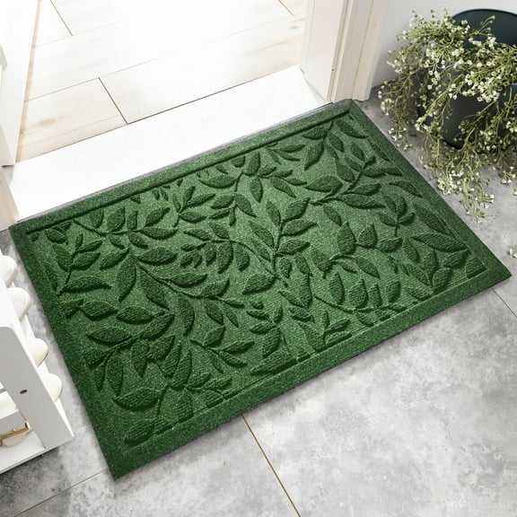 Green Leaves Doormat for Outdoor Indoor Entrance, Heavy Duty Absorbent Welcome Mat with Thick Natural Rubber Back, Easy Clean Low Profile Entryway Rug 17x30 Inch, green