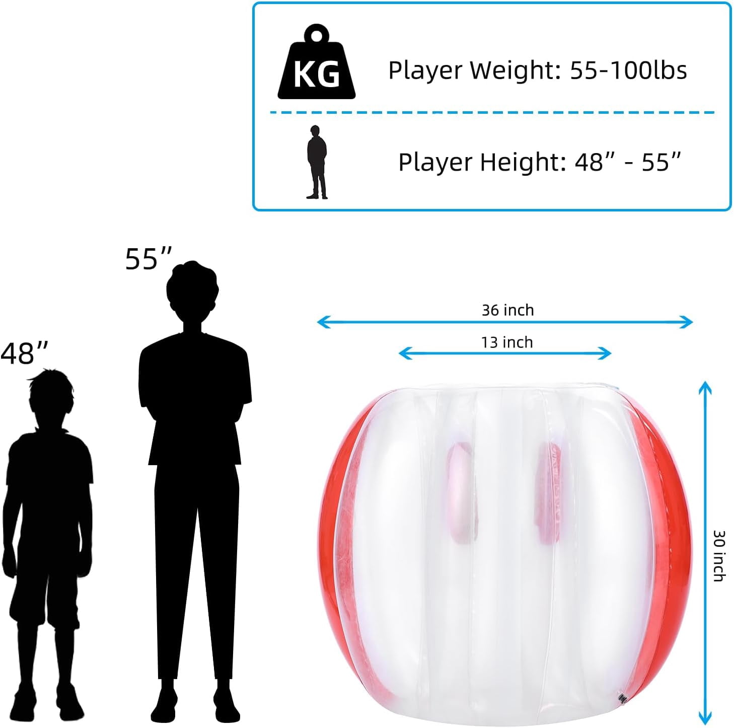 LEXKUYI Inflatable Bubble Soccer Ball Bumper Body Zorb, PVC Outdoor Game for Kids 6 Years+, Red, 1-Count, 3 Ft
