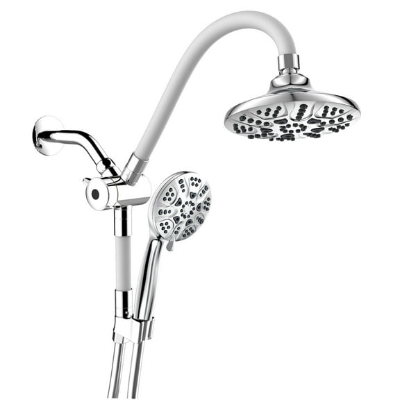 Ana Bath Flexible Dual 6" Rain Shower with Handheld Combo with 5-ft Shower Hose - 6-Spray Settings with Pause/Water-Saving, Bendable Extension Arm (Chrome)