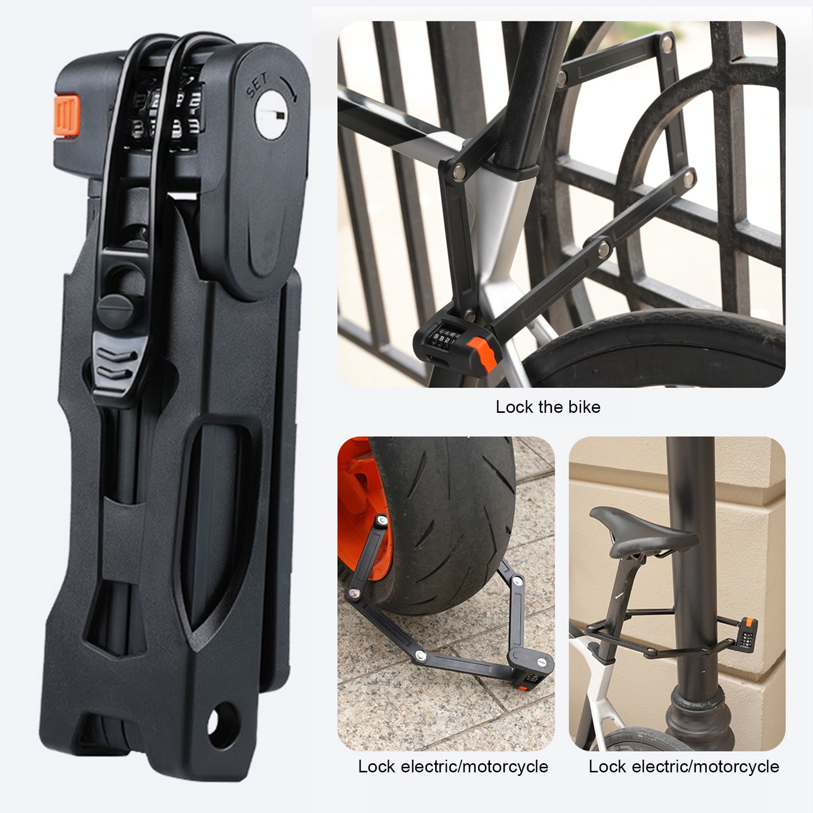 YIFAEUX Bicycle Combination Lock Heavy Duty Waterproof 4-Digits Resettable Folding Road Mountain Bike Anti-Theft Code Lock Cycling Bike Scooter Accessories