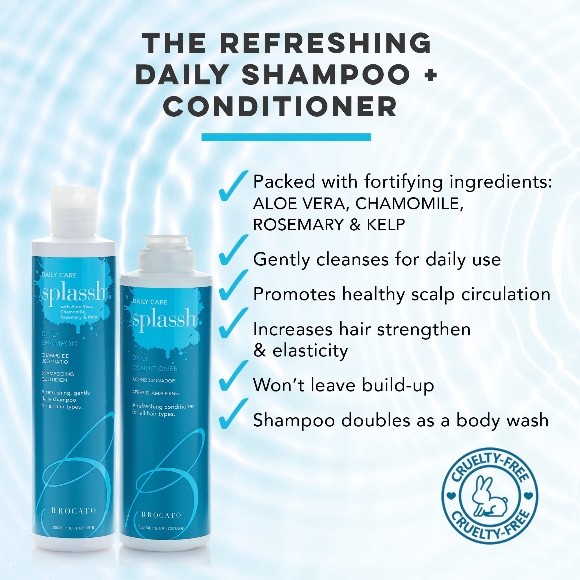 Brocato Splassh Daily Hair Conditioner, 32 Oz | Moisturizing Conditioner with Fortifying Keratin and Natural Aloe Vera, Chamomile & Rosemary | No Sulfate or Parabens - For All Hair Types